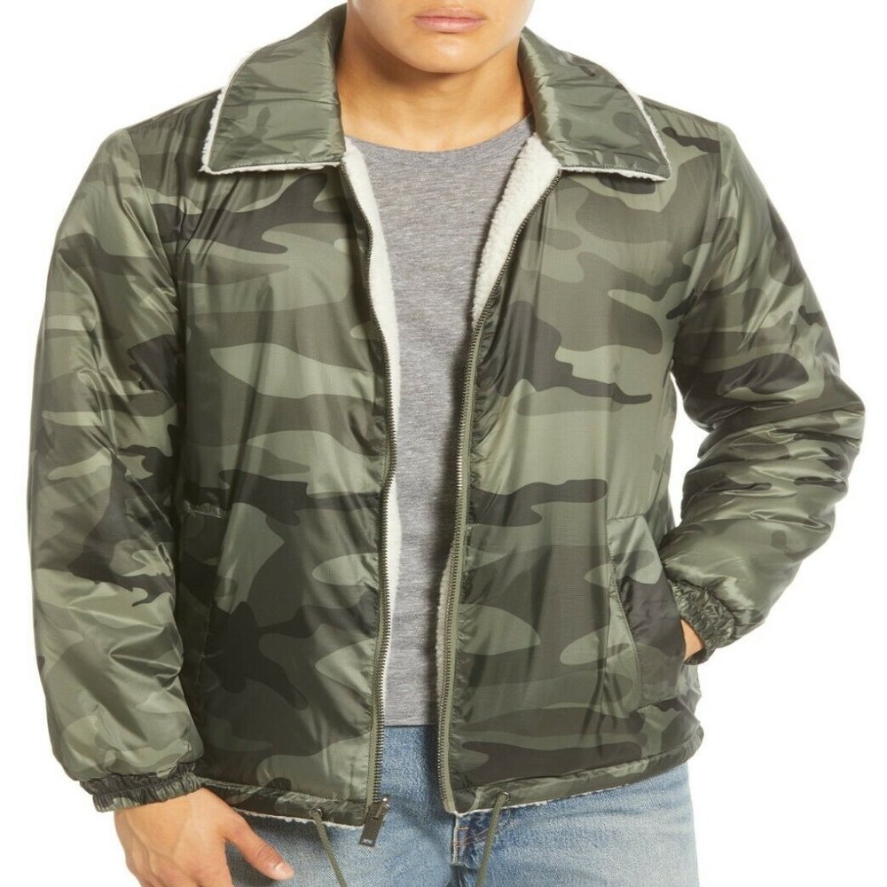 Men's Camo Sherpa-Lined Jacket - Olive Green